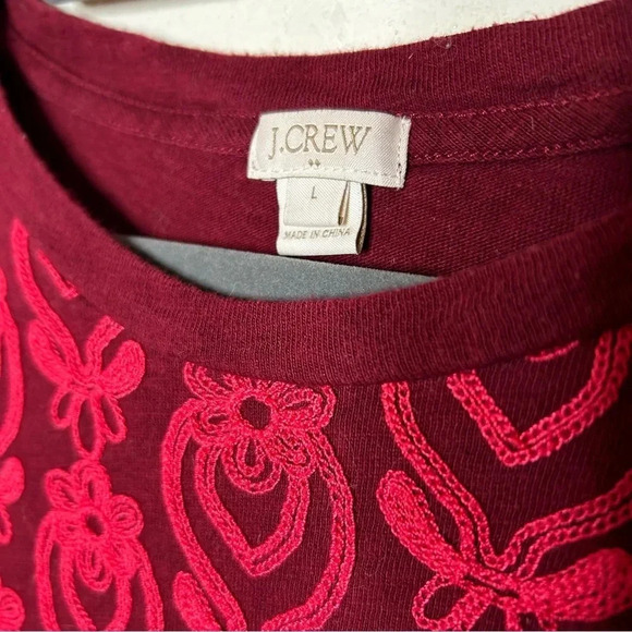J. Crew  Red Embroidered 3/4 Sleeve Top Size Large - Picture 4 of 5